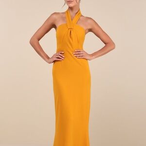 Lulus Mesmerizing Perfection Yellow Halter Neck Backless Maxi Dress - Size S